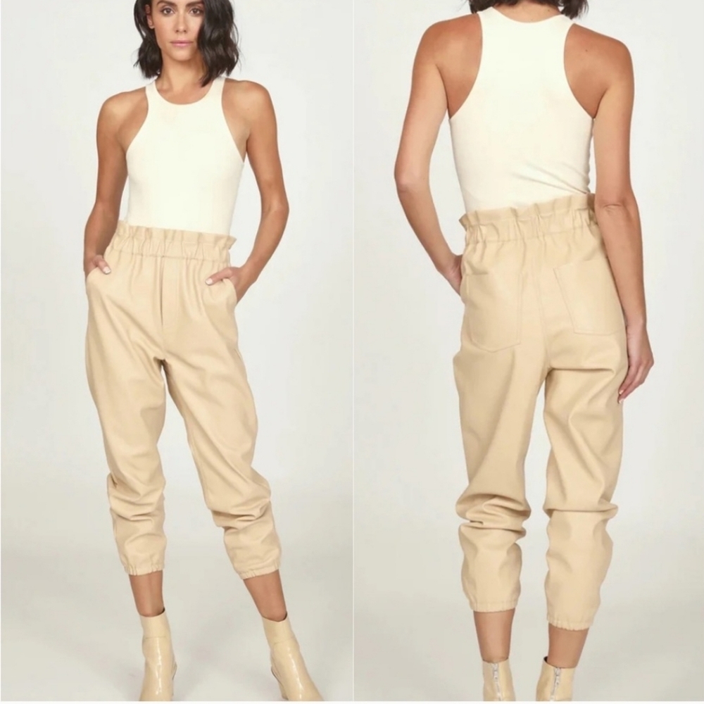 Vintage Havana Faux Soft Leather Elastic Waist Jogger  Medium Camel